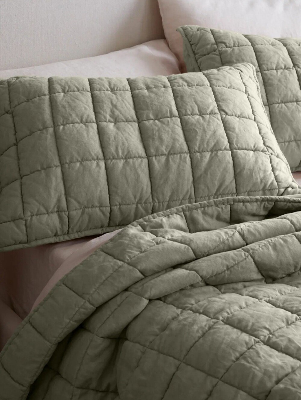 Quince European Linen Box Quilted Sham Size King -Dusty Olive (ONLY 1 SHAM)